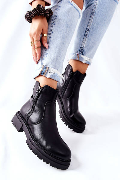 Cizme plate pentru femei cu glisoare negre Silvan