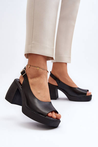 Zazoo 40376 Sandales en cuir à talon épais Noir