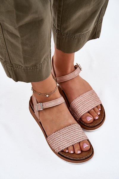 Damen Sandalen Mit Geflecht Am Riemen Rosa Inblu GS000050