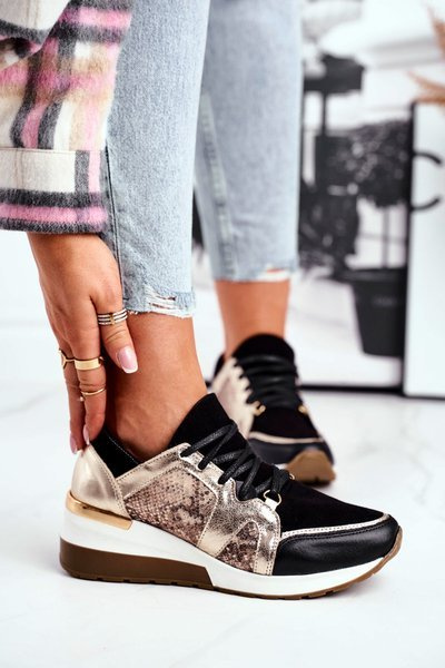 Baskets à talons aiguilles en cuir pour femmes Nicole 2465 dorées