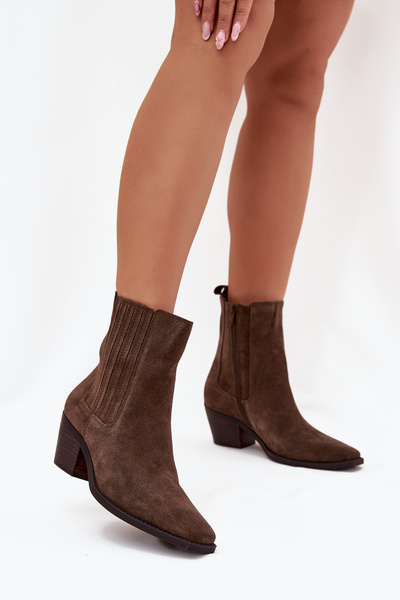 Bottines Femme En Daim À Talon Isolées Khaki Arelia