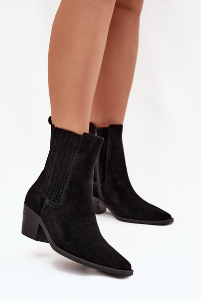 Women's Suede Ankle Boots With Heel Insulated Black Arelia