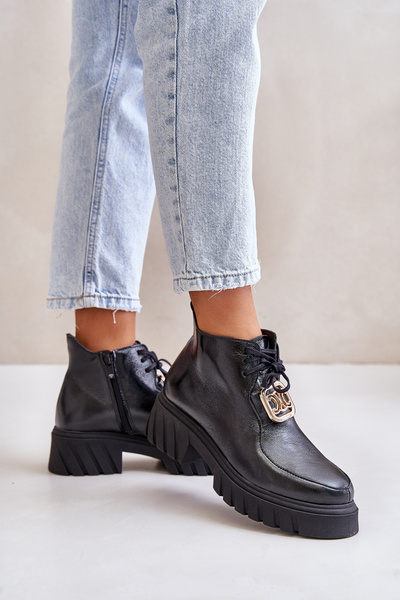 Zazoo Bottines En Cuir 2952 Avec Décoration Dorée Noir