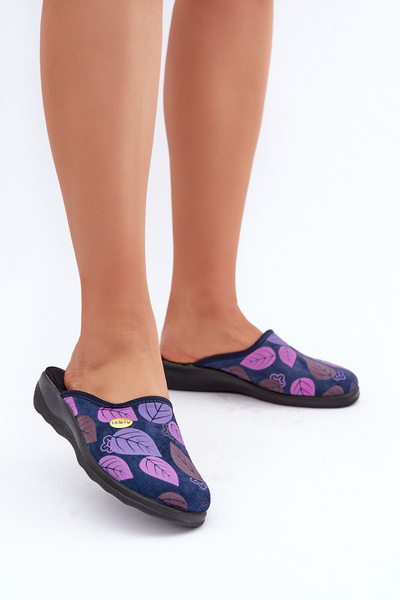 Bequeme Damen Hausschuhe mit Blättern Inblu CU00005F Dunkelblau