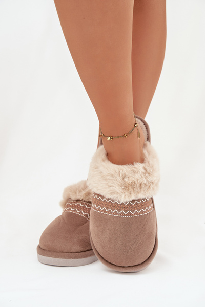 Chaussons Femmes Avec Doublure En Fourrure Et Broderie Khaki Devianne