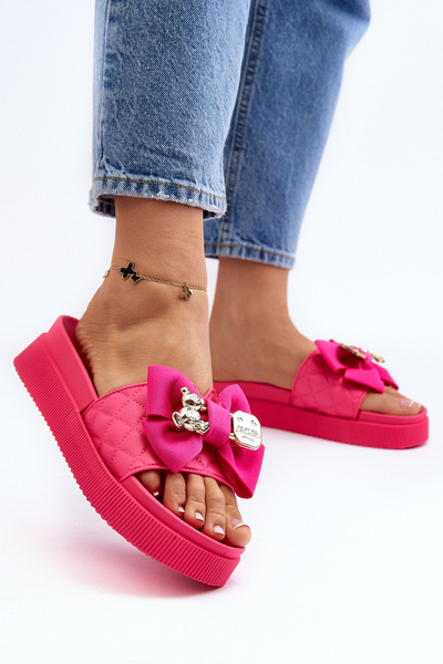 Women's Slippers with Bow and Decorative Teddy Bear Fuchsia Katerina