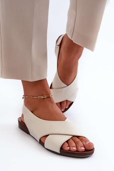 Zazoo 40407 Sandales en cuir pour femme Beige clair