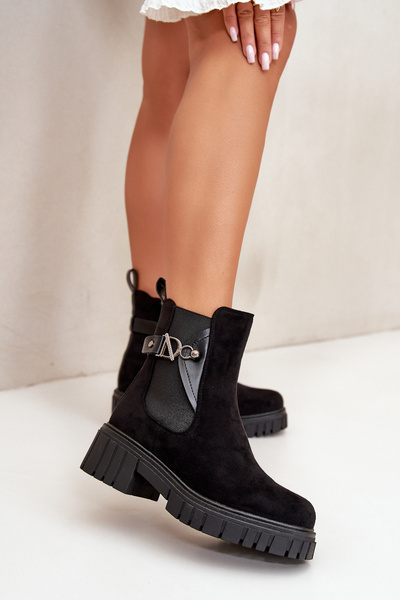 Meleg női csizma arany részletekkel Eco Suede Black Bervena