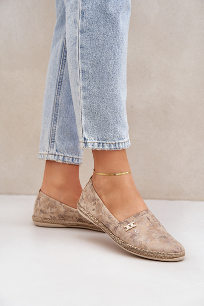 Elegante Wildleder-Espadrilles Mit Blumen Damen Beige Zazoo 10177