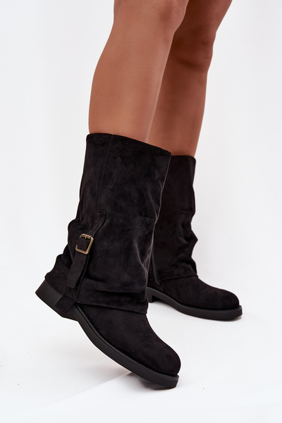 Bottes pour femmes à revers retourné jusqu'au mollet avec boucle Noire Minelle
