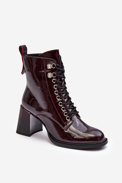 Lace-Up Heel Boots in Burgundy SBarski MR870-06