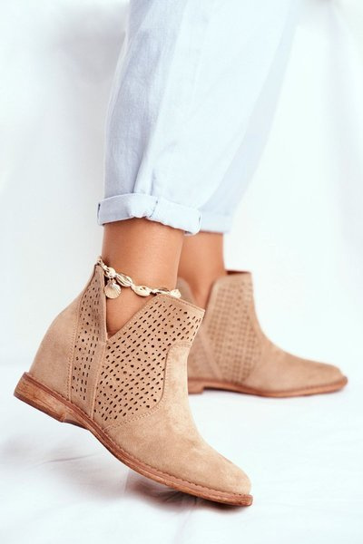 Cizme cu călcâie plană pentru femei Suede Openwork Shades bej