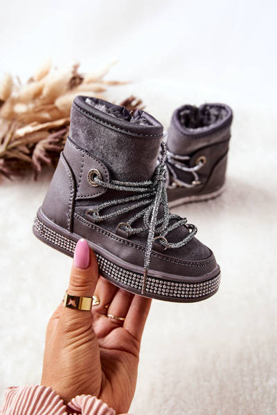 Snowboots pentru copii cu zircons gri wellma