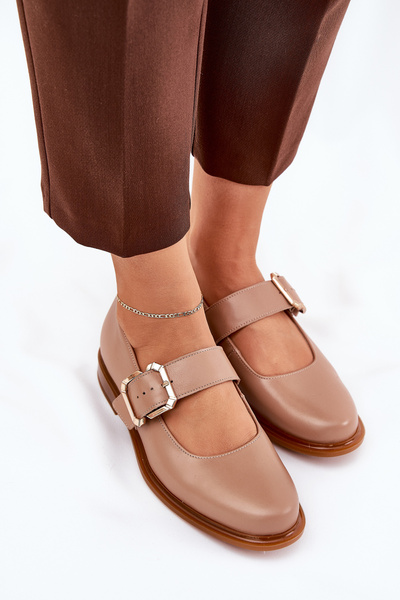 Chaussures En Cuir Pour Femmes Avec Boucle Laura Messi 2980 Beige Foncé