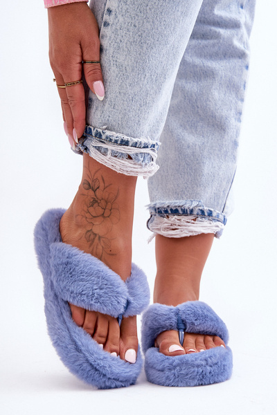 Damen Pelz Pantoffeln Papcie Blau Elma