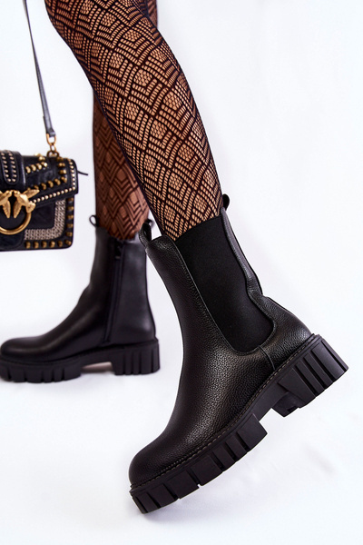 Leather Women's Boots On The Platform Black Bente