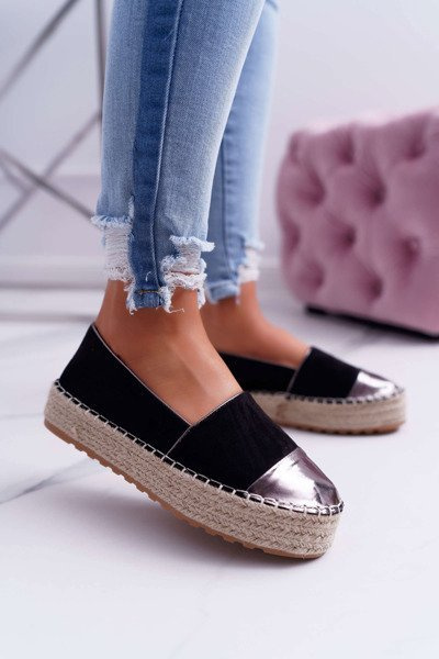 Damen Espadrilles Schwarz Platform Ringer