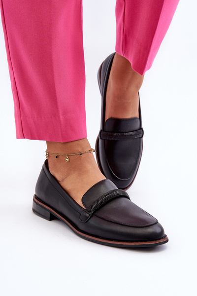 Mocassins Femme En Cuir à Bride Ornementale Noir Saosin