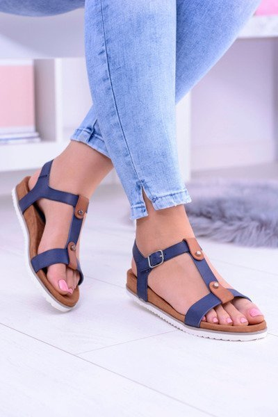 Sandales Plates Confortables Femme Bleu Marine Dubi