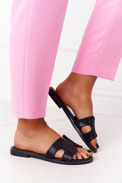 Leder Zirconia Flip Flops Schwarz Modena
