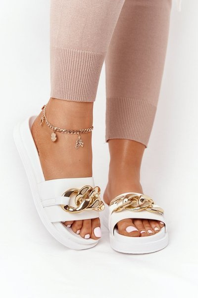 Weiße Urlaubs-Plateau-Flip-Flops mit Kette