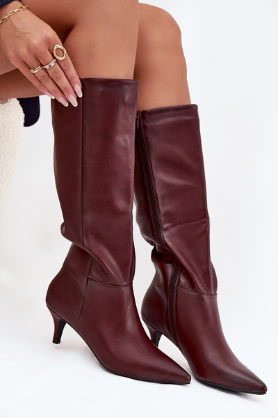 Botine pentru femei cu toc mic izolate din eco piele Bordeaux Marcellia