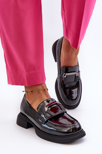 Schwarze Damen Lackleder Mokassins Fidodia