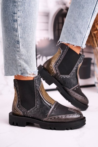 Moteriški batai Maciejka Odiniai elastiniai šonai pilki 04634-03