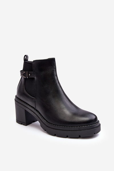 Damen Lederstiefel Auf Massiven Pfosten Schwarz Belinda