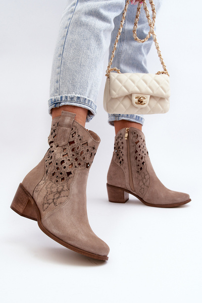 Zazoo 3394 bottes découpées à talons hauts pour femmes Cappucino