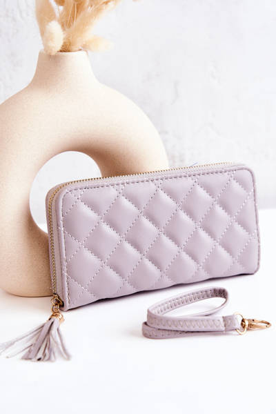 Grand Portefeuille Matelassé à Franges Gris Selley