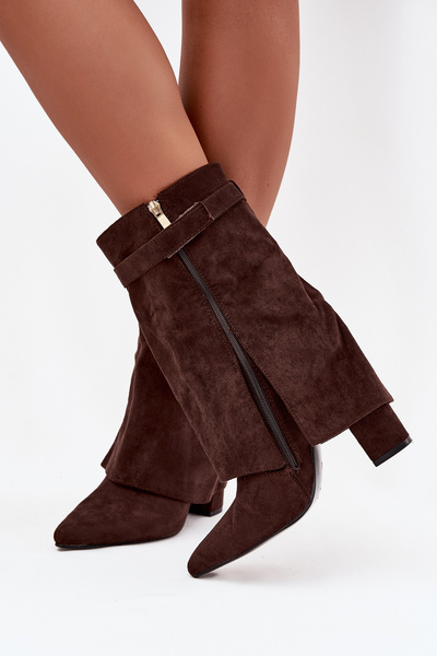 Bottes à talons chaudes pour femmes avec bande décorative chocolat Luvielle