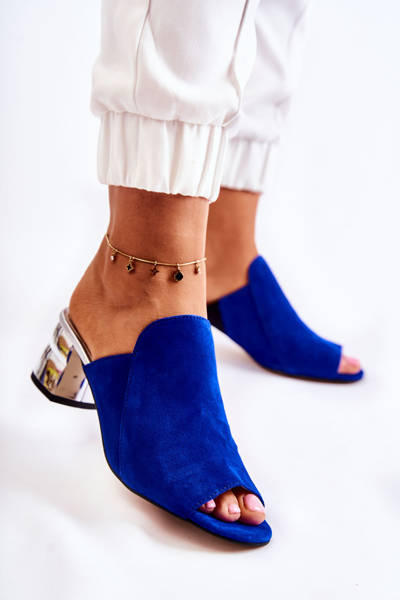 Sandales Femme Daim À Talon Bleu Marine Marine