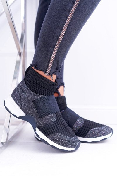 Pantofi sport pentru femei Lu Boo cu Phantom de brocart negru de ciorapi