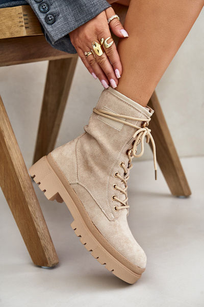 Bottes De Travail Pour Femmes Avec Fermeture Éclair En Eco Daim Beige Savalann