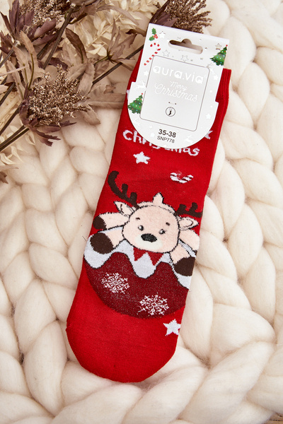 Chaussettes de Noël pour femmes avec renne rouge