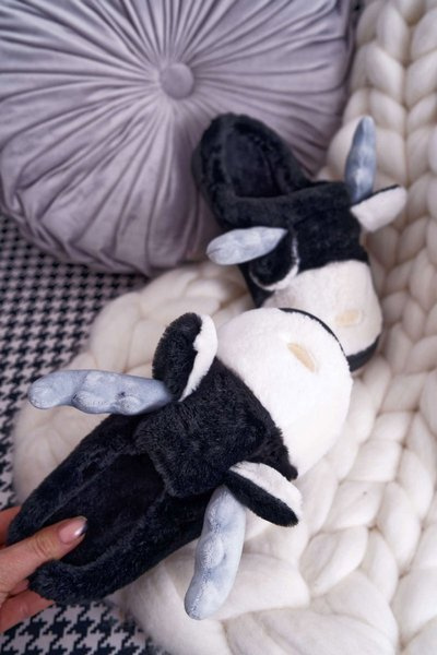 Pelzige Rentier-Hausschuhe für Frauen Schwarz Deff