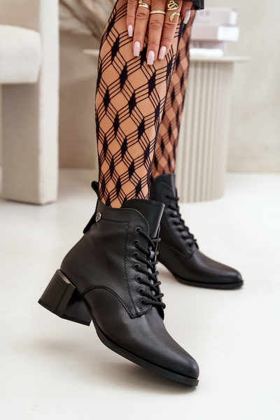 Bottes à talons à lacets pour femmes en cuir naturel isolées noir Vinceza 91110