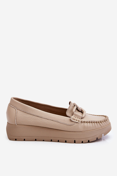 Zazoo 10141 Leder Plateau Loafers mit Verzierung Beige