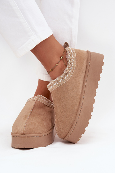 Bottes de neige basses pour femmes avec broderie sur plateforme Beige Taliah
