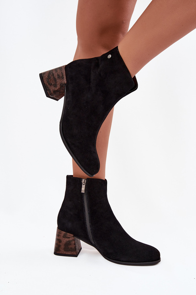 Leder Wildleder Damen-Stiefeletten mit Absatz Maciejka K7202-01 Schwarz