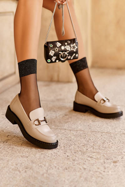 Mocassins en cuir gris pour femmes Beanika