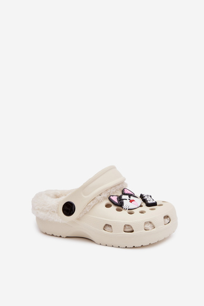 Claquettes pour enfants en mousse doublées de fourrure avec attaches Crème Cerelle