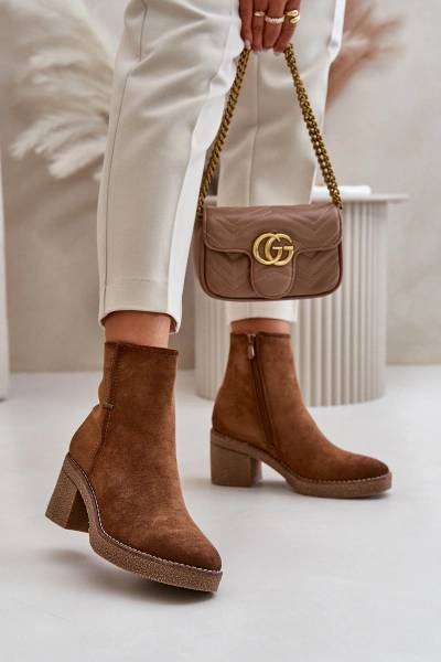 Damen Stiefeletten Mit Absatz Isoliert Eko Wildleder Khaki Arkesia