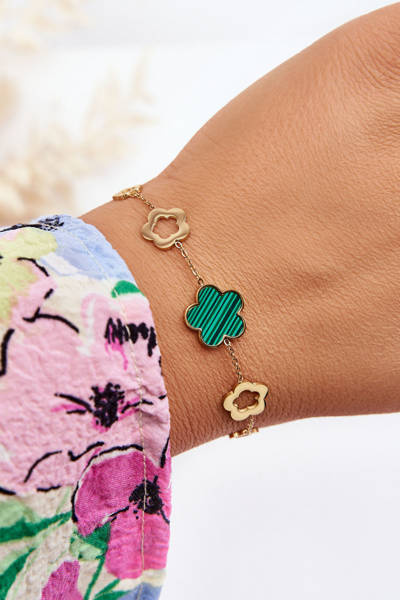 Damenarmband mit Blumen Gold-Grün