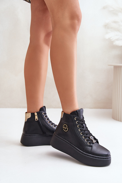 Baskets hautes en cuir pour femmes sur plateforme Vinceza 66707 noir