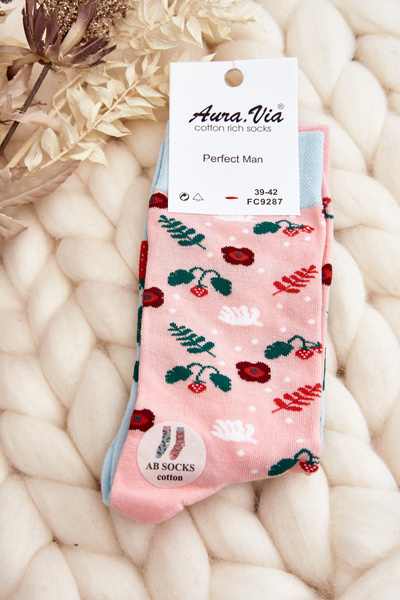 Chaussettes Dépareillées Homme Fraises Roses