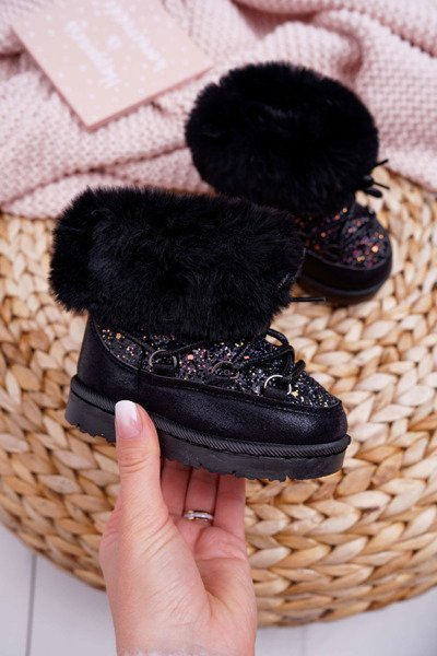 Bottes d'échauffement pour enfants Bottes de neige avec fourrure Noir Nicola