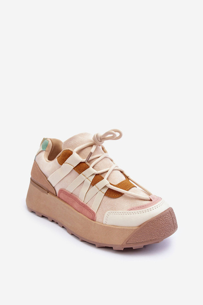 Damen Veloursleder Sportschuhe auf Plattform Beige Rohan