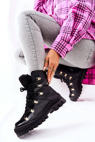 Bottines Trappeur Rembourrées En Cuir Noir Cateline